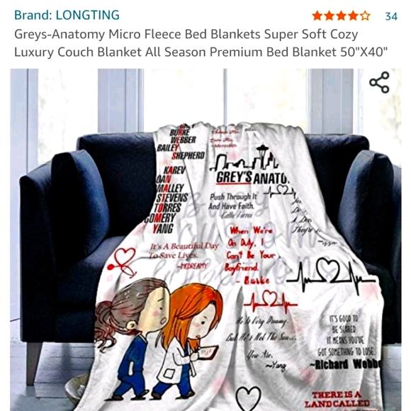 Grey's Anatomy Other - Grey's Anatomy 50 x 60 fleece blanket